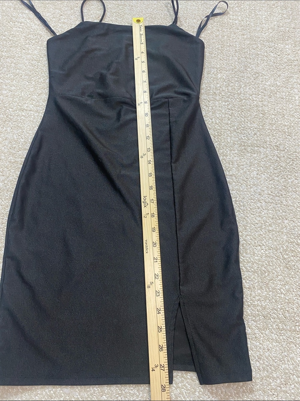 Elegant Black Strapless Bodycon Dress with Side Slit Size S - Picture 12 of 14
